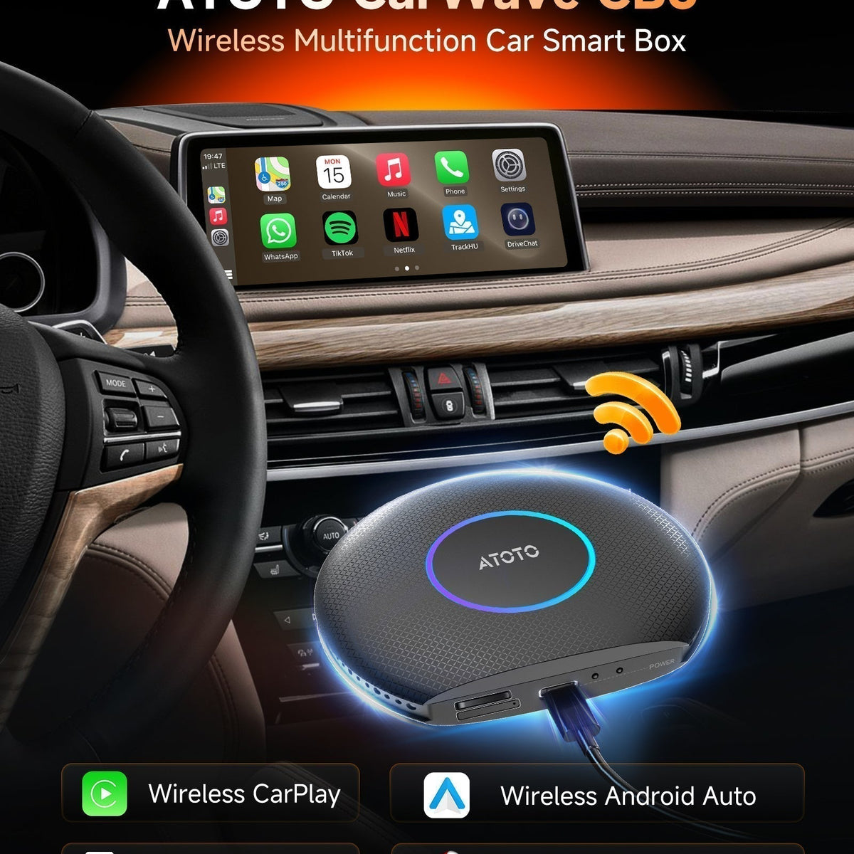 ATOTOZONE CB6 ワイヤレスCarPlay Box – Android 13搭載2025年版