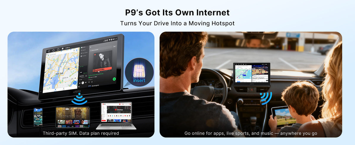 ATOTO P9ポータブルカーディスプレイ - ワイヤレスCarPlay、Android 