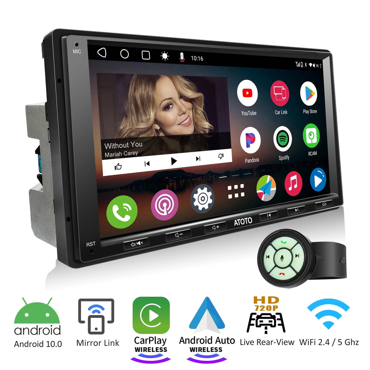 ATOTO A6PF 7inch 2G+32G Android Double Din Car Stereo with ACWM44F8 Watchband Style Wireless Remote Control,Wireless Carplay&Wireless Android Auto with GPS Track/Mirror Link/HD LRV