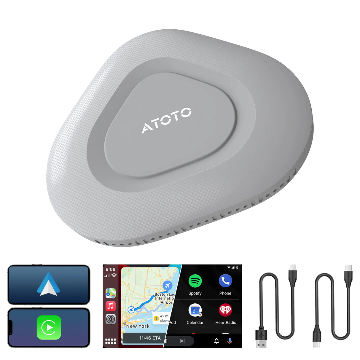 ATOTO AD3APL-GY Magic Box: CarPlay y Android Auto inalámbricos 2 en 1; convierte CarPlay con cable a inalámbrico; instalación sencilla (Plug & Play)