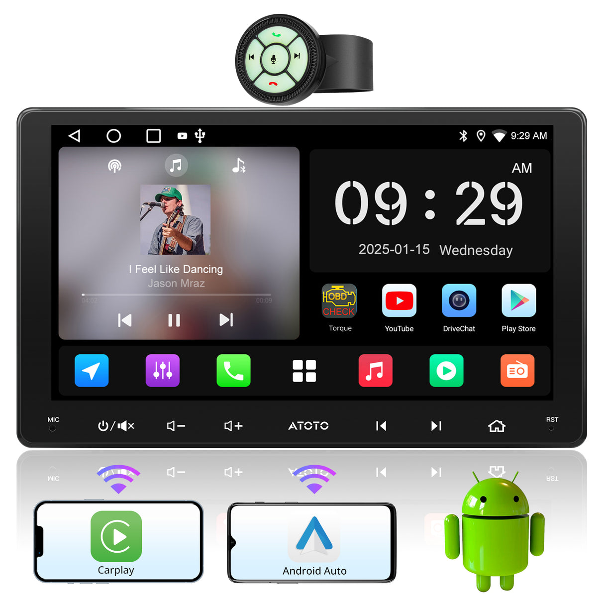 ATOTO Double Din Car Stereo with Steering Wheel Controller 9inchTouchscreen Car Audio Head Unit Wireless Carplay Android Auto with 2G+32G with AM/FM Radio Receiver WiFi/BT/USB