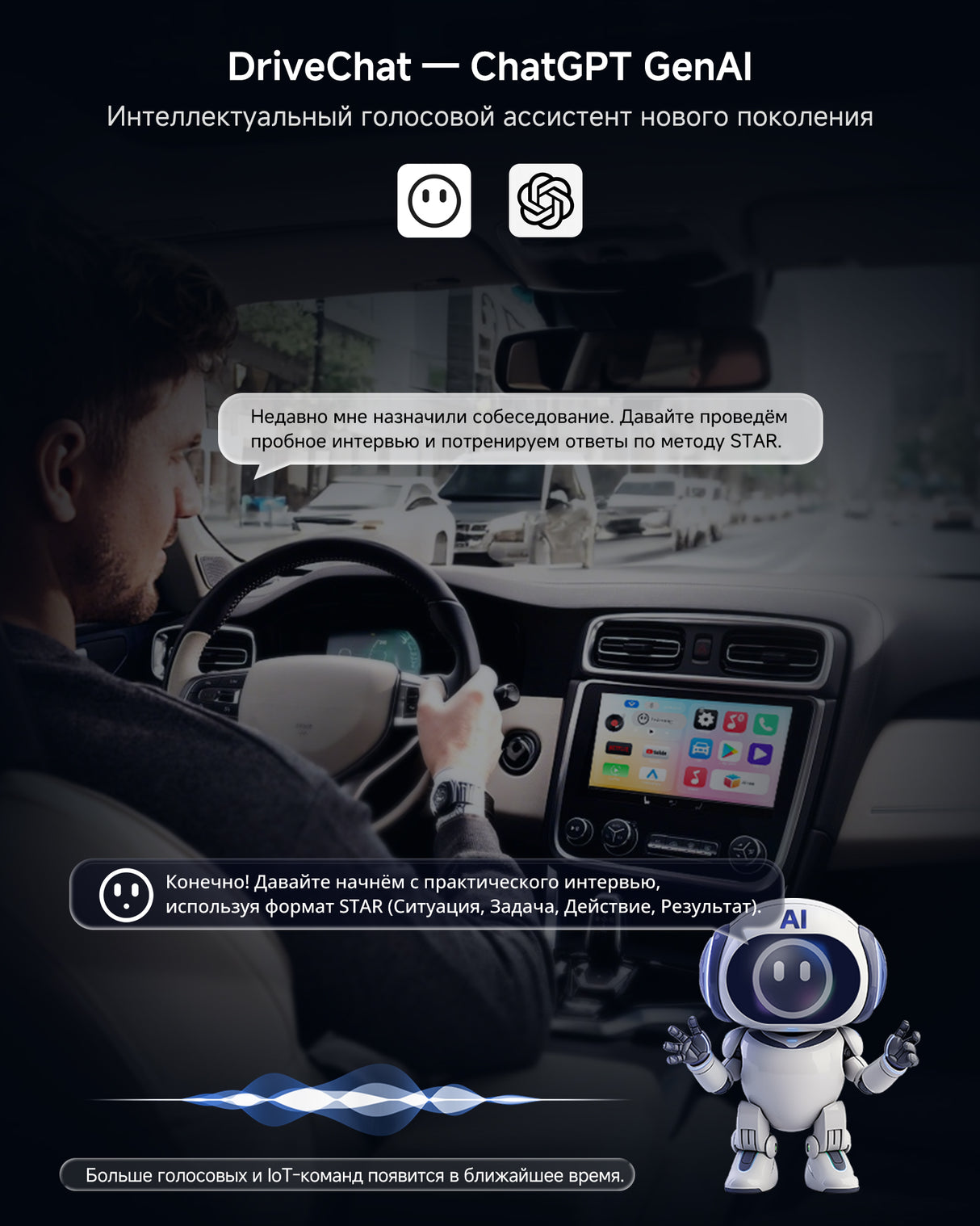 ATOTO CarWave CB4CT Беспроводной адаптер Android Auto, HDMI-выход, встроенный ChatGPT, поддержка YouTube/Netflix/Prime Video/Spotify, двухдиапазонный Wi-Fi, Bluetooth, воспроизведение с USB, OTA-обновления, 2ГБ+16ГБ