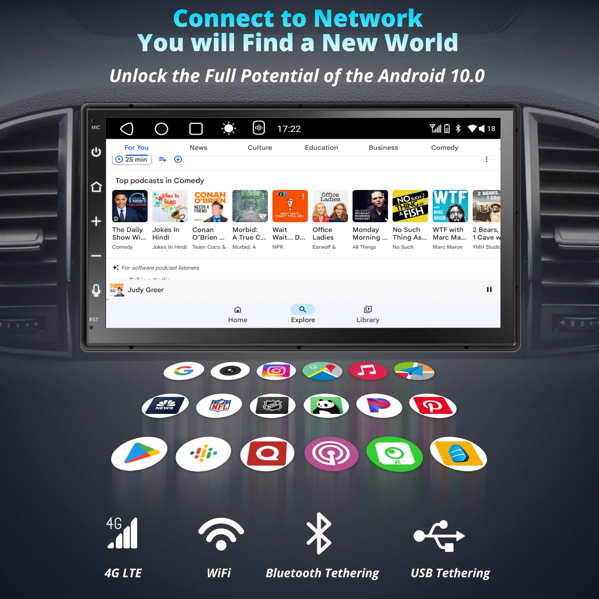 ATOTO A6G2B7PL 8-Core 4G+64G 7-Inch Android Double DIN Car Stereo, 4G LTE, Wireless CarPlay/Android Auto, QLED Touchscreen, WiFi/BT/USB Tethering, Dual Bluetooth, 36-Band EQ, AI Chat, DSP/LRV/SWC