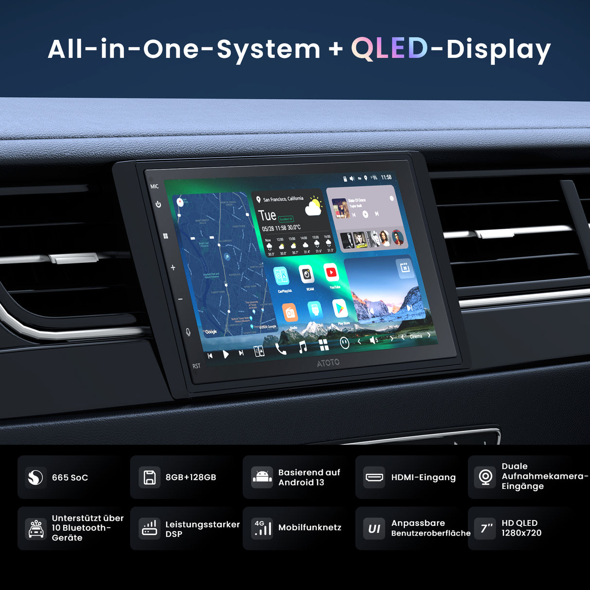 ATOTO X10G2B7E-R3 7 Zoll 2DIN Android Autoradio mit Wireless CarPlay & Android Auto, 8GB+128GB, inkl. Kamera