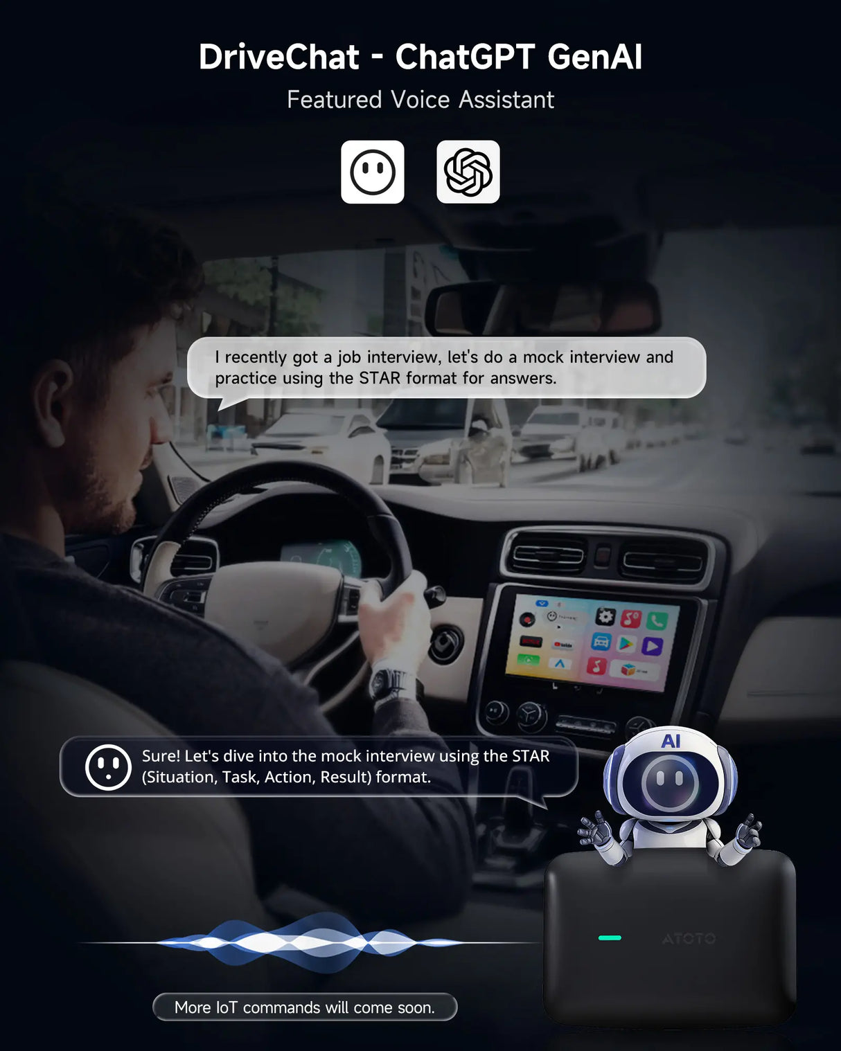 ATOTO CB4 Magic CarPlay Box, Wireless CarPlay Adapter Supports for Netflix/YouTube/TF Card, AI Box Carplay, Plug & Play, Drivechat with AI Skills, Dual WiFi, Bluetooth, Fits for OEM Wired CarPlay Cars
