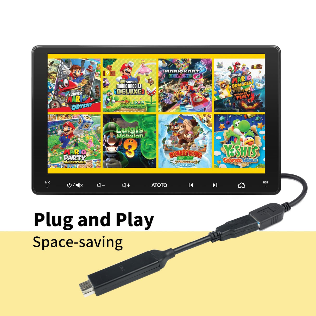 ATOTO AC-HBV86 mit HDMI- und USB-A-Adapter, 13,8 cm/5,43 Zoll, mit TV-Box/Gamepad für Android-Geräte (X10-/P9-/A6-/S8-Serie), zum Streamen von TV-, Film- und Spieleserien