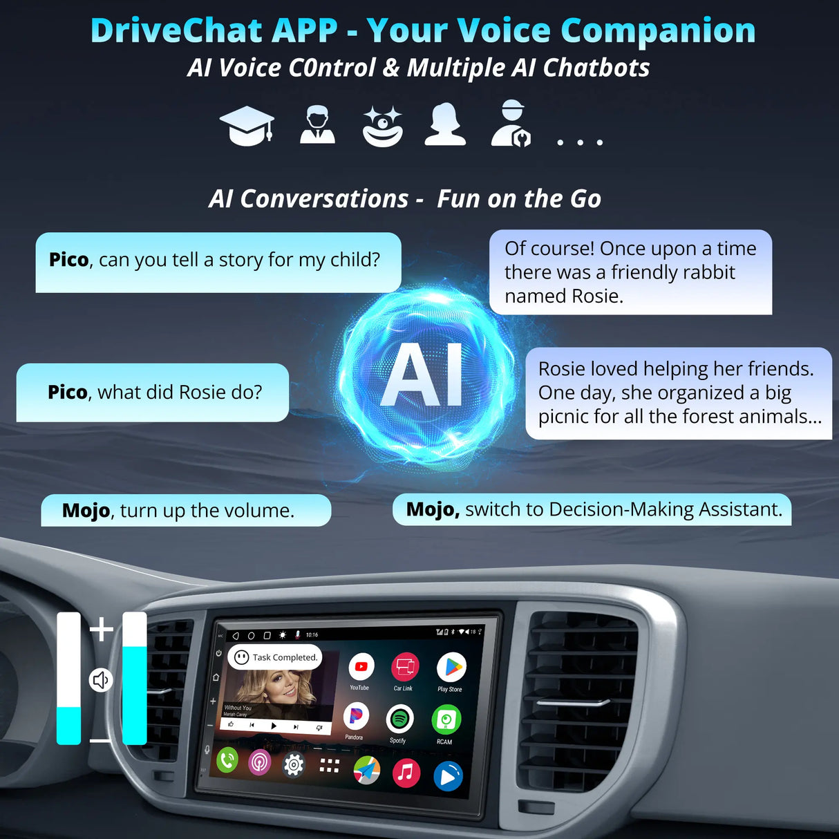 ATOTO A6G2B7PL 8-Core 4G+64G 7-Inch Android Double DIN Car Stereo, 4G LTE, Wireless CarPlay/Android Auto, QLED Touchscreen, WiFi/BT/USB Tethering, Dual Bluetooth, 36-Band EQ, AI Chat, DSP/LRV/SWC