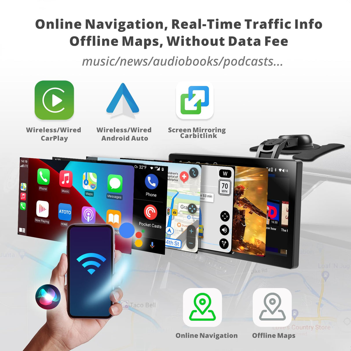 ATOTO P9 9" GPS Per Auto – QLED, Dual Bluetooth, 2+32GB, CarPlay Wireless e Android Auto, Hotspot Wi-Fi, USB, Ingresso HDMI, 4 Uscite Audio, SWC, Auto-Dimming, Autoradio Portatile