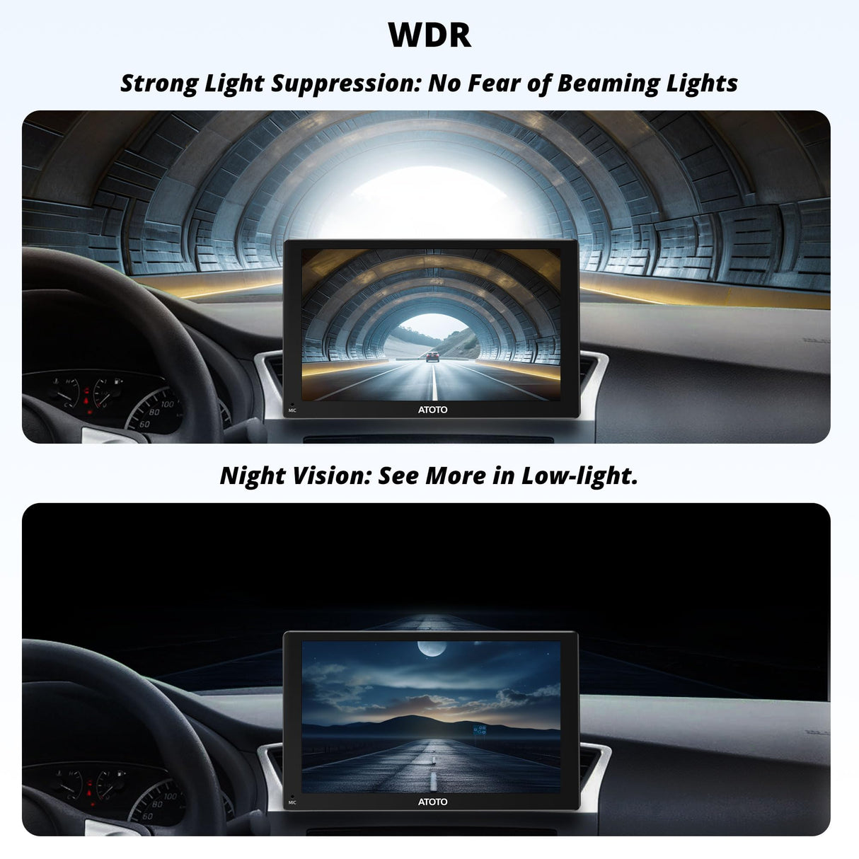 ATOTO AC-FCR02W 1080P Front Dash Cam with 150° Wide Angle, Light Suppression, and 128GB Storage Support – Only for ATOTO P9 Series