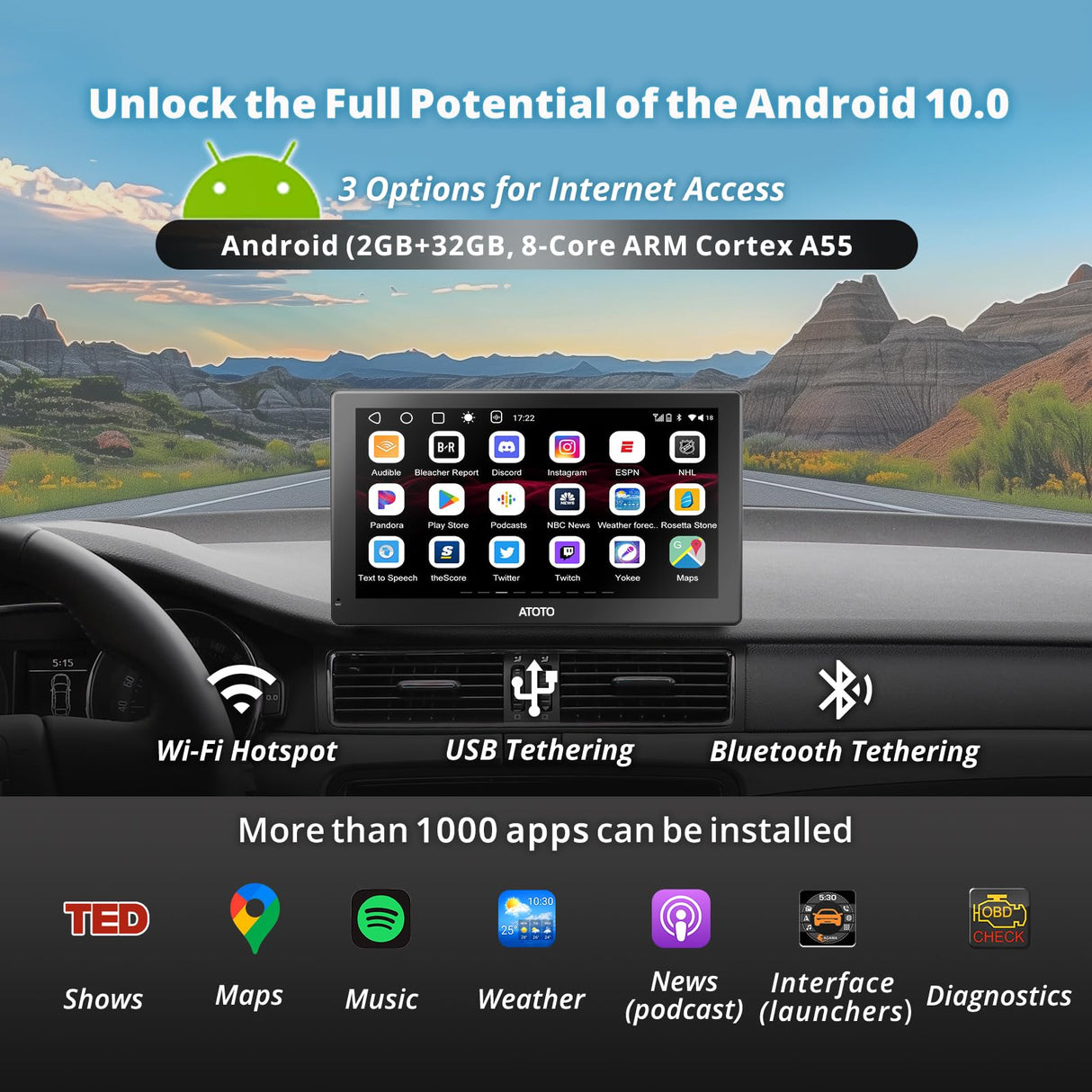 ATOTO P9 9-Zoll-Android-Navigationssystem, QLED-Display, 2 GB+32 GB, Wireless CarPlay & Android Auto, GPS + WLAN-Hotspot