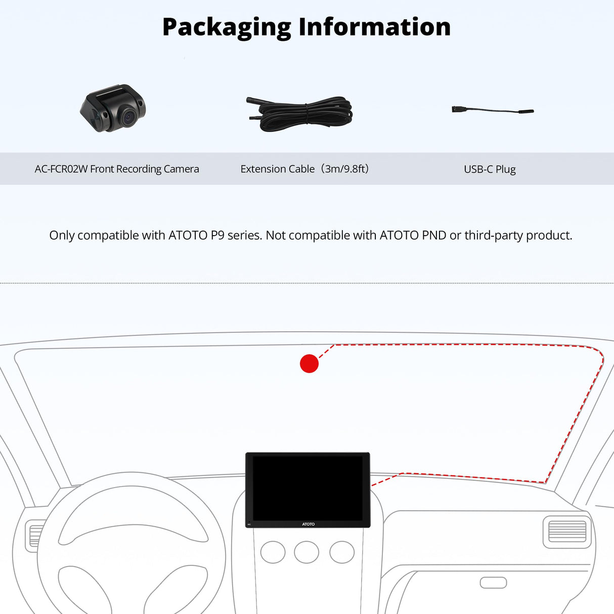 ATOTO AC-FCR02W Dash Cam 1080P - Caméra Voiture 150° HD, Vision Nuit, Stockage 128GB, Compatible ATOTO P9