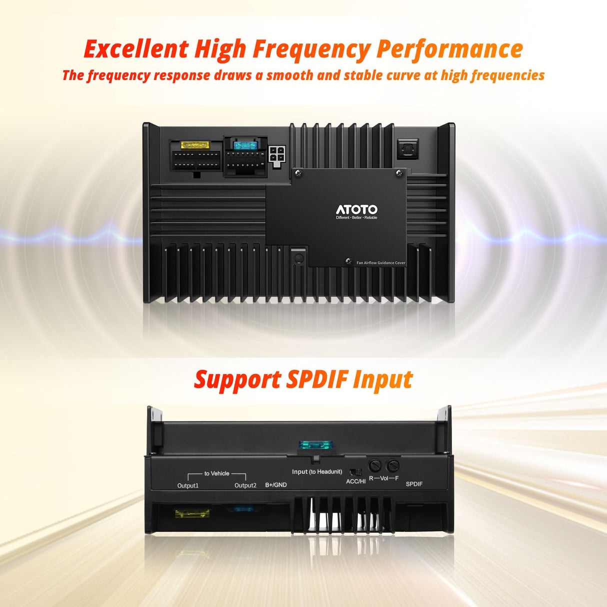 ATOTO Amplificatore Audio per Auto、4 オーム、Potenza Massima 392 ワット、4 Canali、Classe A/B、Convertitori Line-Out integrati、Ottima qualità del suono、Perfetto per l'uso in Auto、CA-AEC02