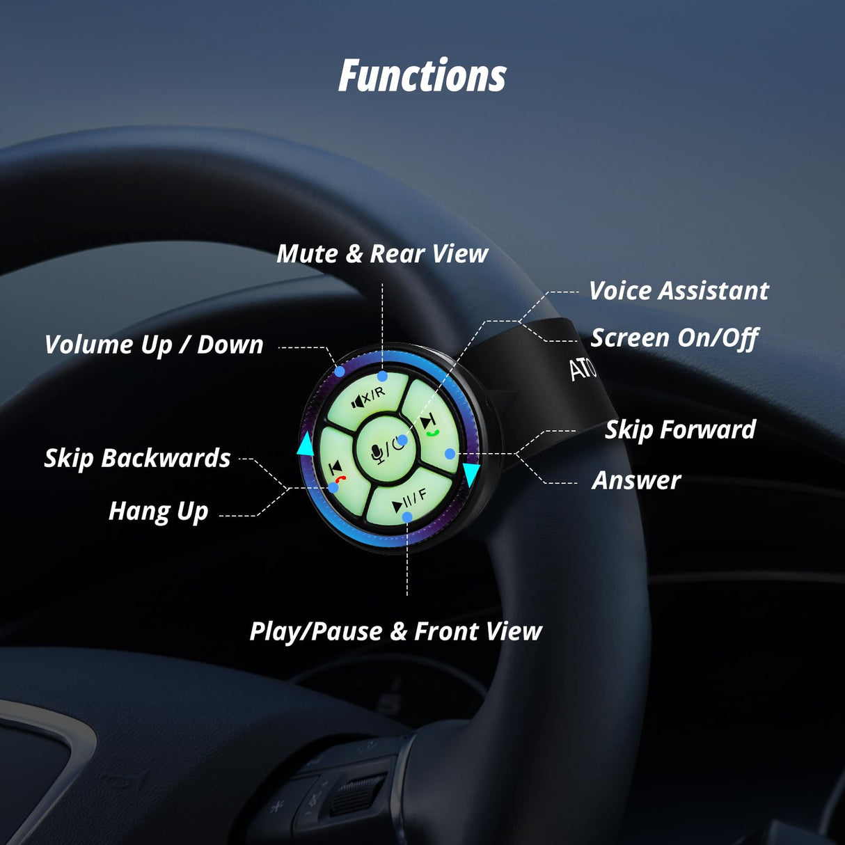 ATOTO AC-44F6 - Télécommande Sans Fil Voiture - Boutons Lumineux - Compatible P5/P8/P9 - Cartographie Personnalisable - Exclusif Autoradios ATOTO