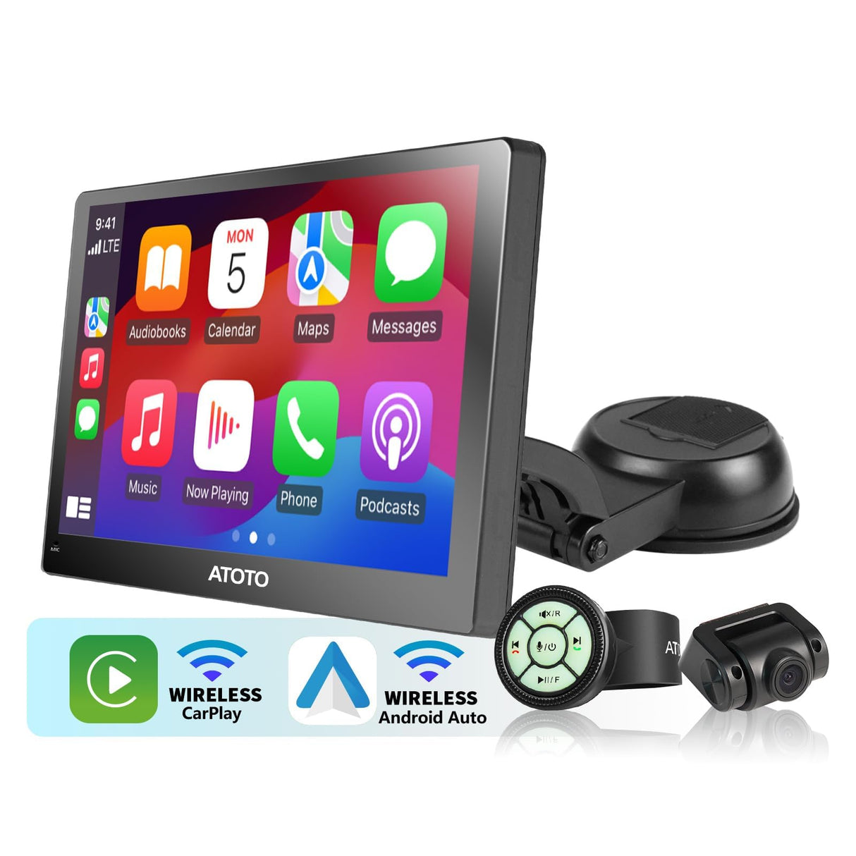 ATOTO P8 7" Portable Car Stereo, 1080P Dash Cam, Glare-Suppressing QLED Touchscreen, Wireless CarPlay and Android Auto, GPS Navigation, WDR, Auto Dimmer, Voice Assistant