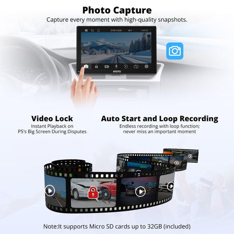 ATOTO AC-44P4 Dash Cam 720P - Caméra Voiture 140° HD, Stockage 128GB, Compatible ATOTO P5