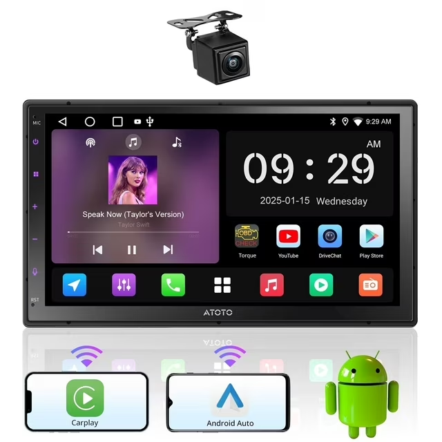 ATOTO Double Din Android Car Stereo with Backup Cemara ,7" Touchscreen Car Redio,Wireless CarPlay Android Auto, GPS Navigation & WiFi Access, Drivechat AI, 24Band EQ DSP, BT/USB/AM/FM