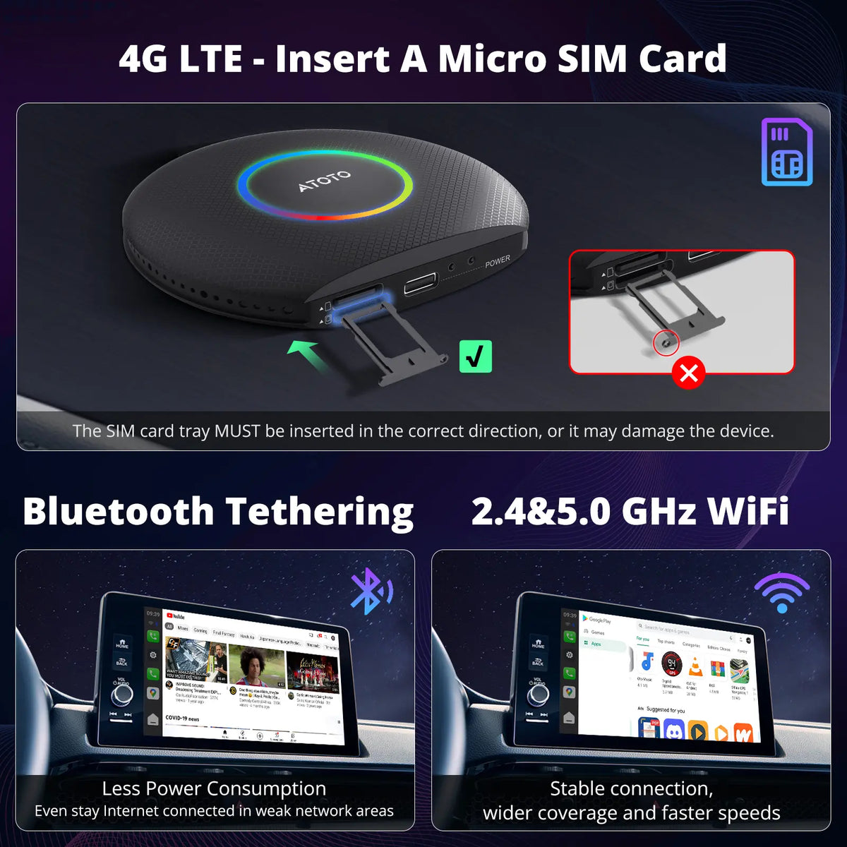 ATOTO CB6B CarPlay AI Box Ring Kit – Smart Android System, Wireless Apple CarPlay & Android Auto, In-Car Multimedia