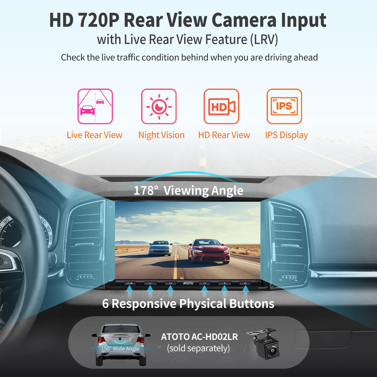 ATOTO A6G2A7PF Autoradio 2 DIN 7 Pouces, Android, CarPlay & Android Auto sans fil, Double Bluetooth, MirrorLink, Partage Internet WiFi/BT/USB, HD LRV, 2G+32G