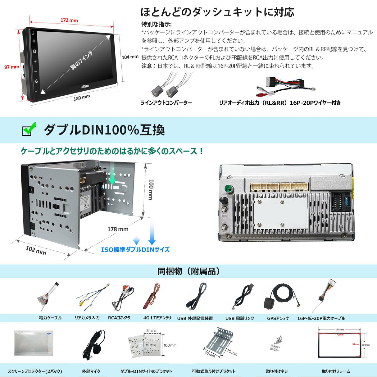 ATOTO S8G2B74MS 7インチ 2DIN ディスプレイオーディオ、QLED スクリーン、ワイヤレス Android Auto & CarPlay、GPSナビ、4G+32G、4G LTE対応、WiFi/BT/USB接続、デュアルBluetooth、LRV、SCVC搭載