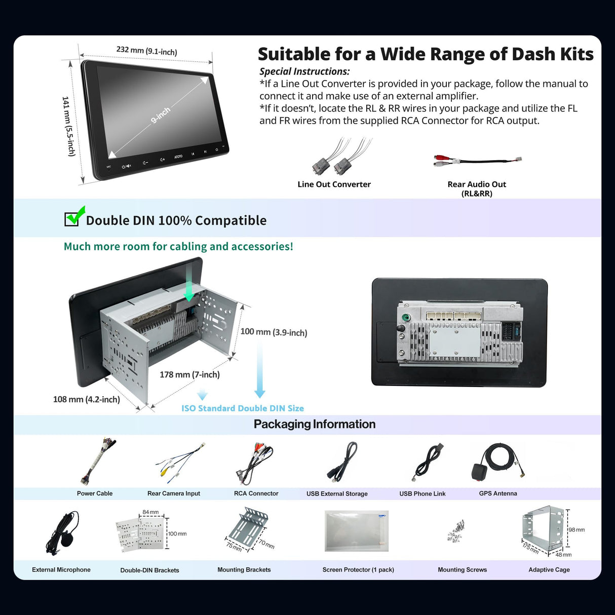 ATOTO S8G2094MS 8-Core 9" Android Double Din Car Stereo, QLED Touchscreen, Wireless CarPlay & Android Auto, Dual Bluetooth, GPS Tracking, SCVC,4G LTE/WiFi&BT&USB Tethering