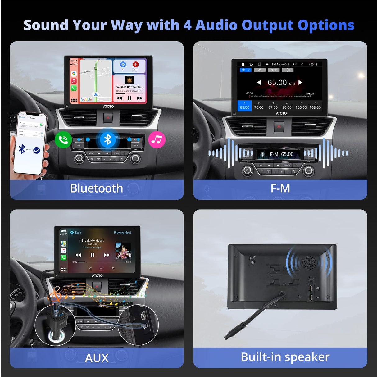 ATOTO P507SD 7" Portable CarPlay Screen, QLED HD Touchscreen Auto-Dimmer Glare-Suppress, Car Radio Bluetooth Navigator, MirrorLink, AUX/FM