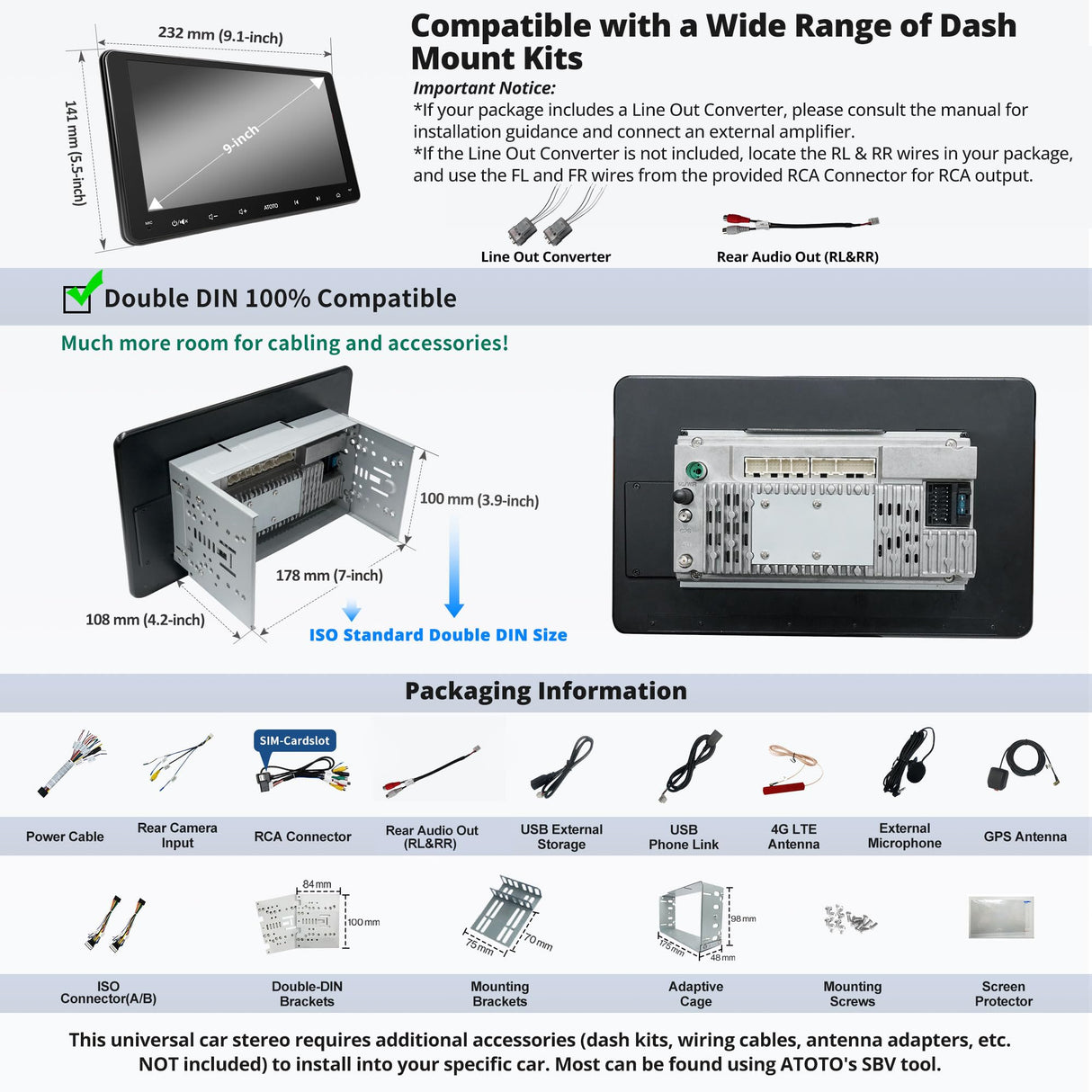 ATOTO A6G209PL Autoradio 2 DIN Android, 9" Écran QLED HD (1280x920), 4G LTE + WiFi, 4 Go + 64 Go, CarPlay & Android Auto sans Fil, Double Bluetooth