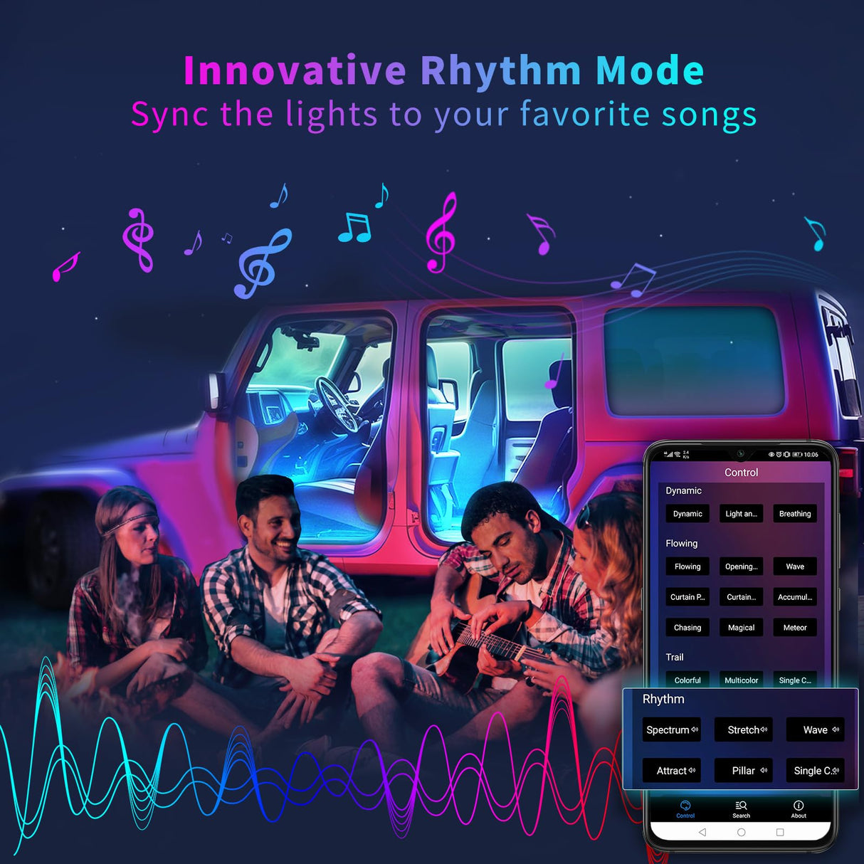 ATOTO CI-FLT01 Car LED Footwell Lights, 160 RGB LEDs, Interior Neon Lights, APP Wireless Control, DIY 21 Color Modes, 6 Music Modes, 16M+ Colors, Front and Rear Independent Adjustment