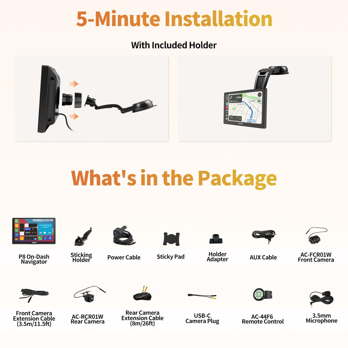 ATOTO P807PR GPS per Auto con Doppia Telecamera Full HD, Telecomando, Autoradio 7" QLED Touchscreen, CarPlay Wireless, Android Auto Wireless, Luminosità Adattiva con WDR