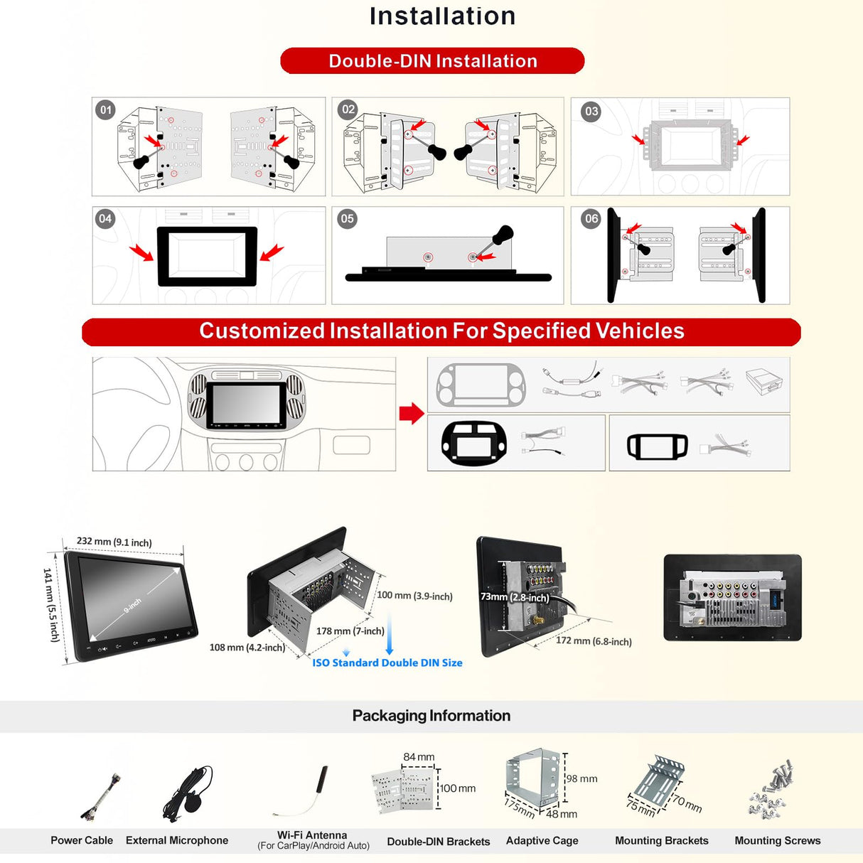 ATOTO F7G209WE 9" Double Din Car Stereo with Touchscreen, Wireless CarPlay & Android Auto, Bluetooth, FM/AM/RDS Radio, Phone Mirror Link, Voice Control, HD Rearview, GPS Navigation