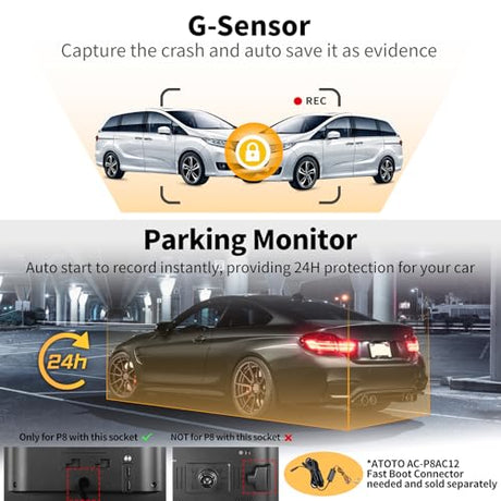 ATOTO AC-FCR01W 1080P Front Camera with 150° Wide Angle, Strong Light Suppression, Built-in G-Sensor – Compatible with ATOTO P8 Series Only