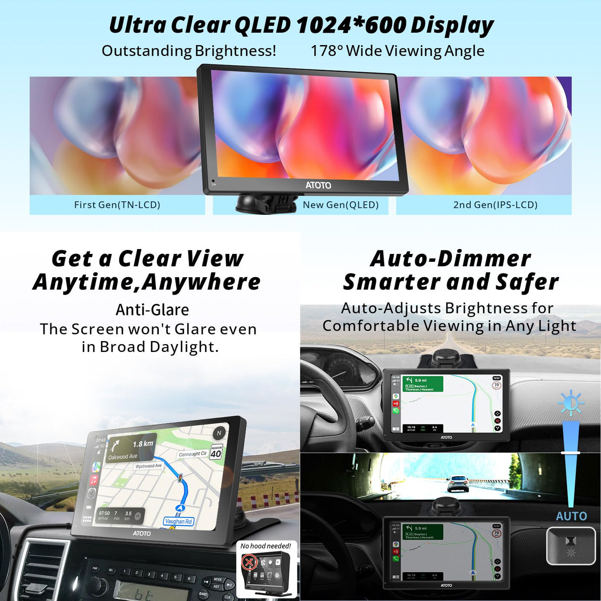 ATOTO P9 7-Zoll Android Navigationssystem | QLED-Display | 2GB+32GB | Kabelloses CarPlay & Android Auto | GPS + Bluetooth