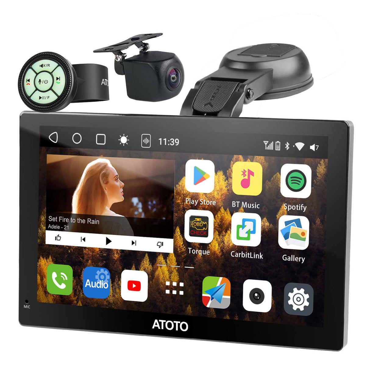 ATOTO 9 Pouces GPS pour voiture avec Caméra de Recul 1080P et Télécommande, QLED Android Autoradio Portable, 4G+32G, CarPlay & Android Auto sans fil, 4G LTE, Double Bluetooth, Suivi GPS