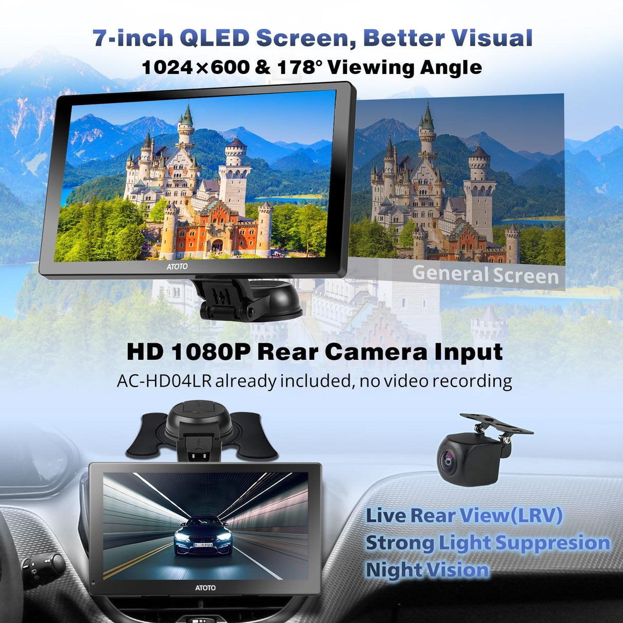 2+32G Android Portable CarPlay Car Stereo, Wireless Car Play Android Auto Screen for Car with GPS Navigation WiFi, Dual Bluetooth, USB Tethering, SWC, Rear View Camera, P907SD-S2