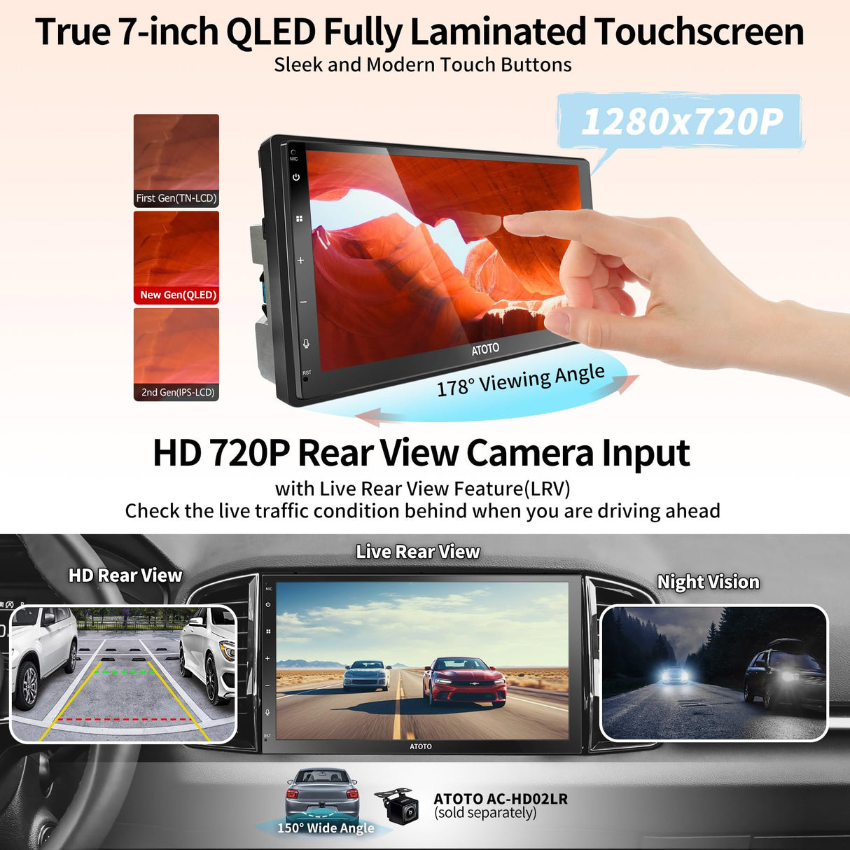 ATOTO A6G2C7PP 7" Double Din Android Car Stereo, Touchscreen, Wireless CarPlay & Wireless Android Auto, Dual Bluetooth, MirrorLink, GPS Tracking, WiFi/BT/USB Tethering, 4G+64G