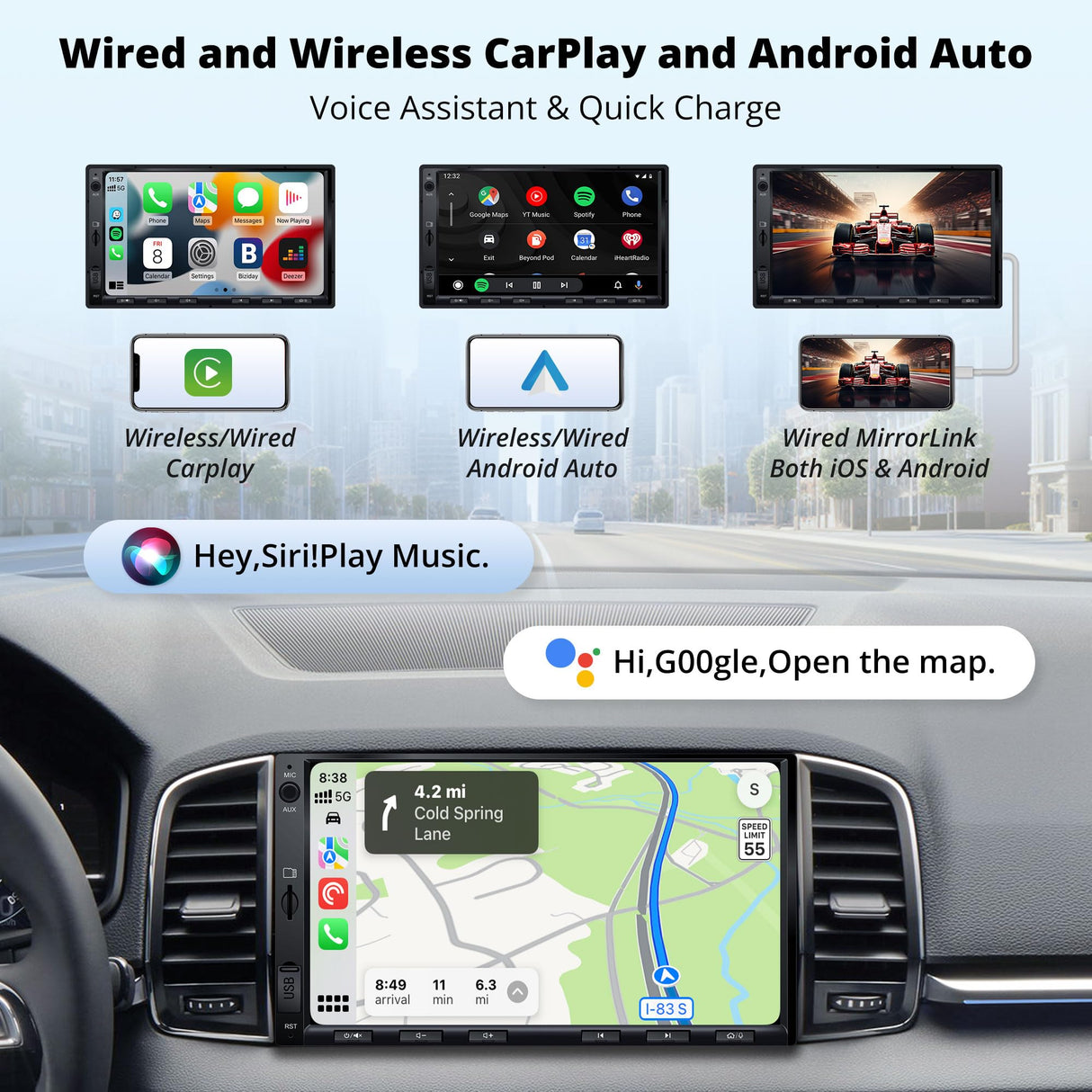 ATOTOEXCEL Autoradio 2 Din mit DAB+ Empfang, Wireless Carplay & Android Auto, 7 Zoll QLED Bildschirm für Auto mit Bluetooth, Schnellladung, Mirrorlink, HD LRV, AM/FM/AUX