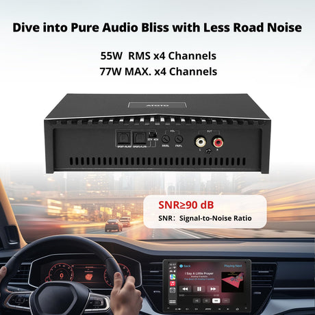 ATOTO CA-AEC03 Class D Compact Digital Car Amplifier, 4 Channel, RMS 4x55W, Dual SPDIF, Full Range, 4–8 Ohms Stable, Compatible with ATOTO A5/A6/F7/S8/X10 Stereos (Not for S8 PN, P5, P8, P9)