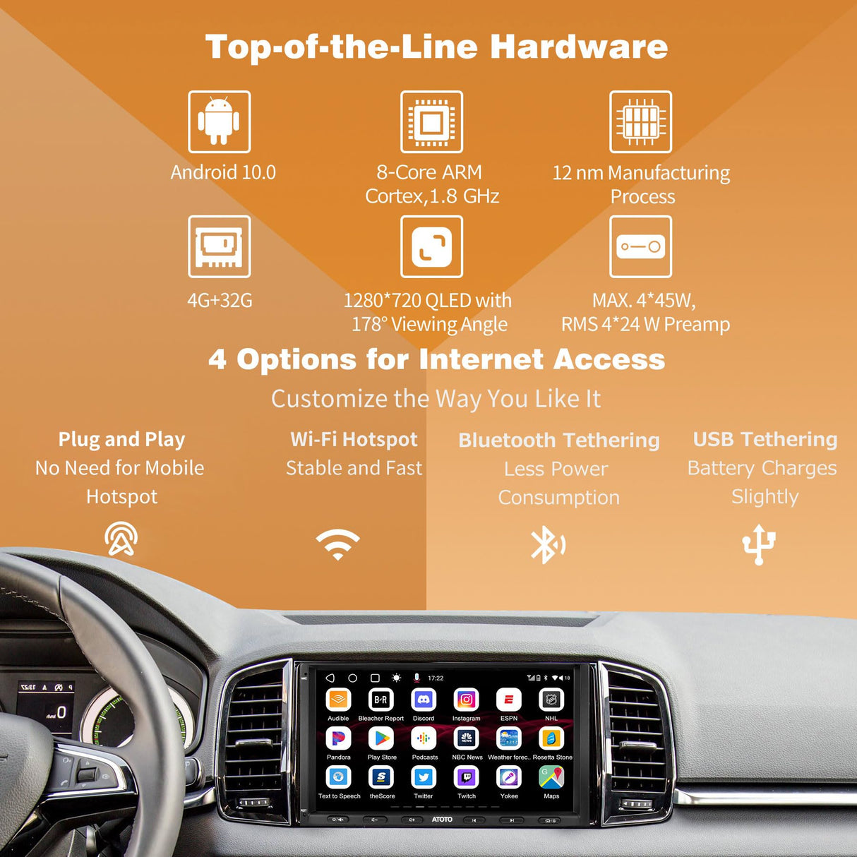 ATOTO S8G2A74MS 7" Double Din Car Stereo, QLED Touchscreen, Wireless CarPlay Android Auto, AI Chat ,SCVC, DSP/HDMI Out