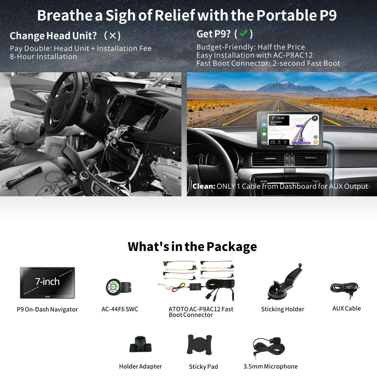 ATOTO GPS pour Voiture 7" QLED - CarPlay/Android Auto Sans Fil, 2+32Go, WiFi, Double Bluetooth, HDMI