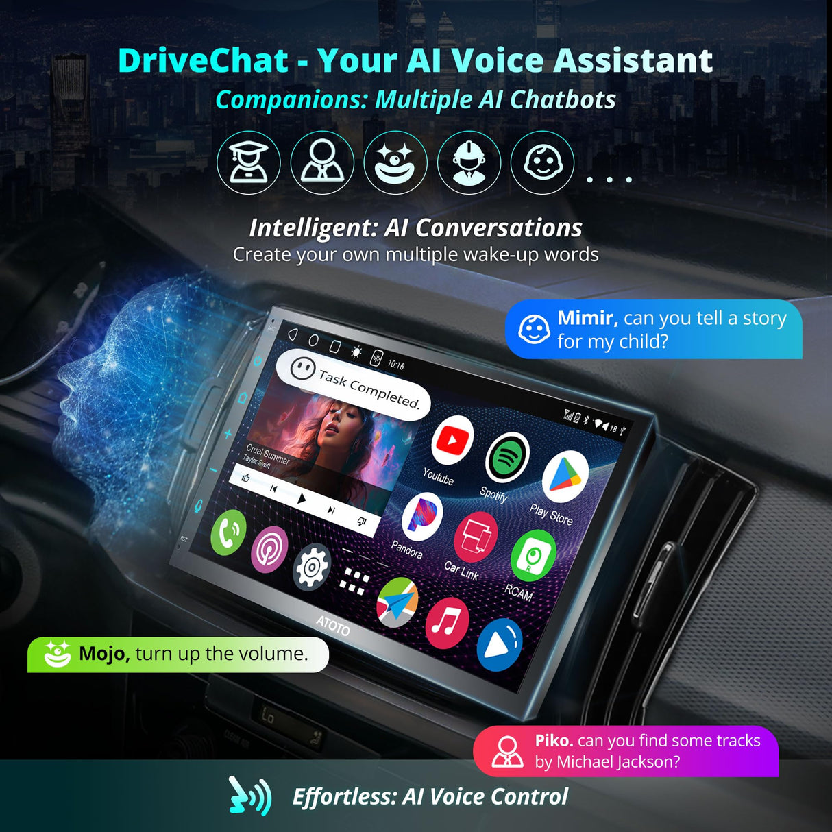 ATOTO A6G2B7PL Radio 2 DIN Android 7" QLED con Pantalla Táctil, 4G+64G, CarPlay y Android Auto Inalámbrico, 2 Bluetooth, 4G LTE, MirrorLink
