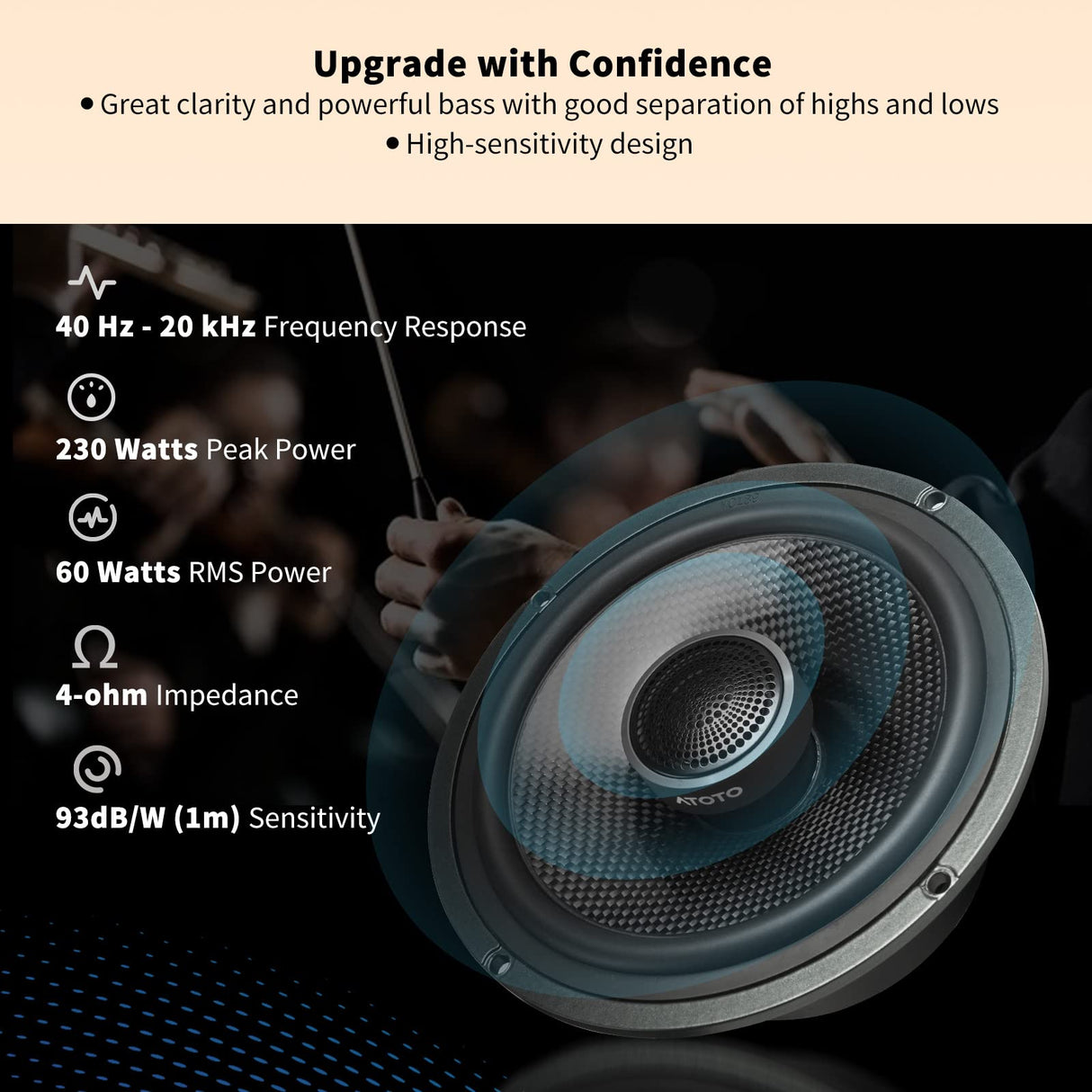 ATOTO CS-651DC 2-Way Coaxial Car Speakers, 60W RMS Power (Pair)