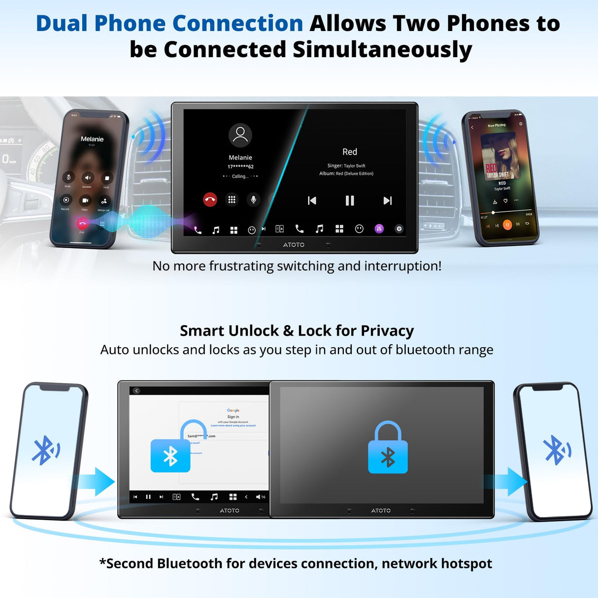 ATOTO X10G211E 10" Double Din Car Stereo, QLED Display, 8GB+128GB, Wireless CarPlay & Android Auto, 4G LTE, Dual Noise Cancellation Microphone, 2 Phone Connection, HDMI Input, GPS Tracker, AI Android System