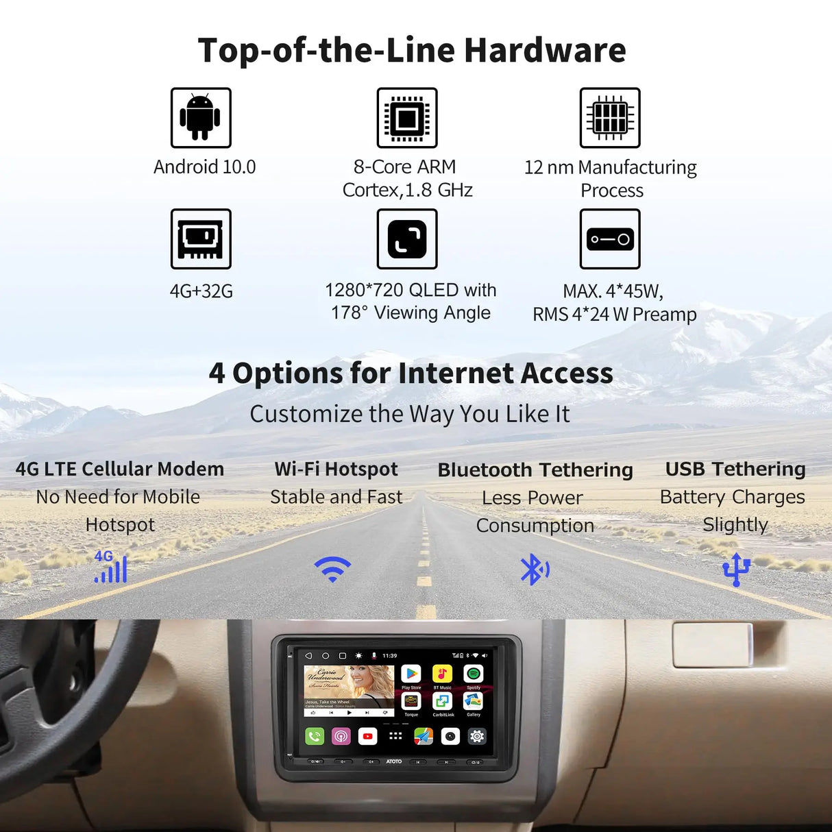 ATOTO S8VW07A4MS 7 Pouces Android Autoradio 2 Din Compatible avec VW Volkswagen/Golf/Polo, Suivi GPS, Carplay sans Fil & Android Auto, 2 Bluetooth, 4G intégré, HD LRV/SCVC, 4+32G, pour Global