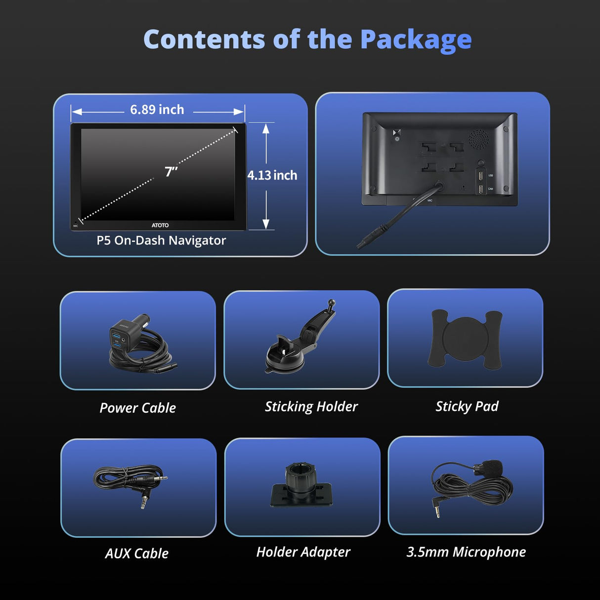 ATOTO P507SD 7" Portable CarPlay Screen, QLED HD Touchscreen Auto-Dimmer Glare-Suppress, Car Radio Bluetooth Navigator, MirrorLink, AUX/FM