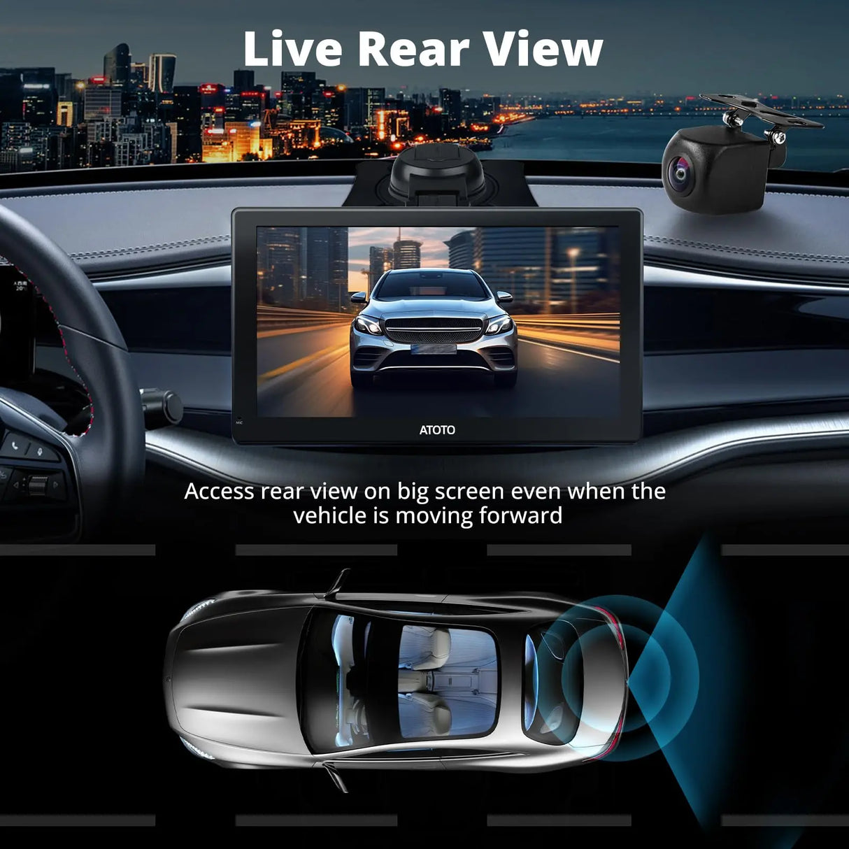 ATOTO AC-HD04LR Caméra de Recul Voiture 1080P HD, Vue Directe sur Écran, Vision Nocturne, Étanche IP67, Grand Angle 168°, Compatible Autoradios ATOTO P5/P9