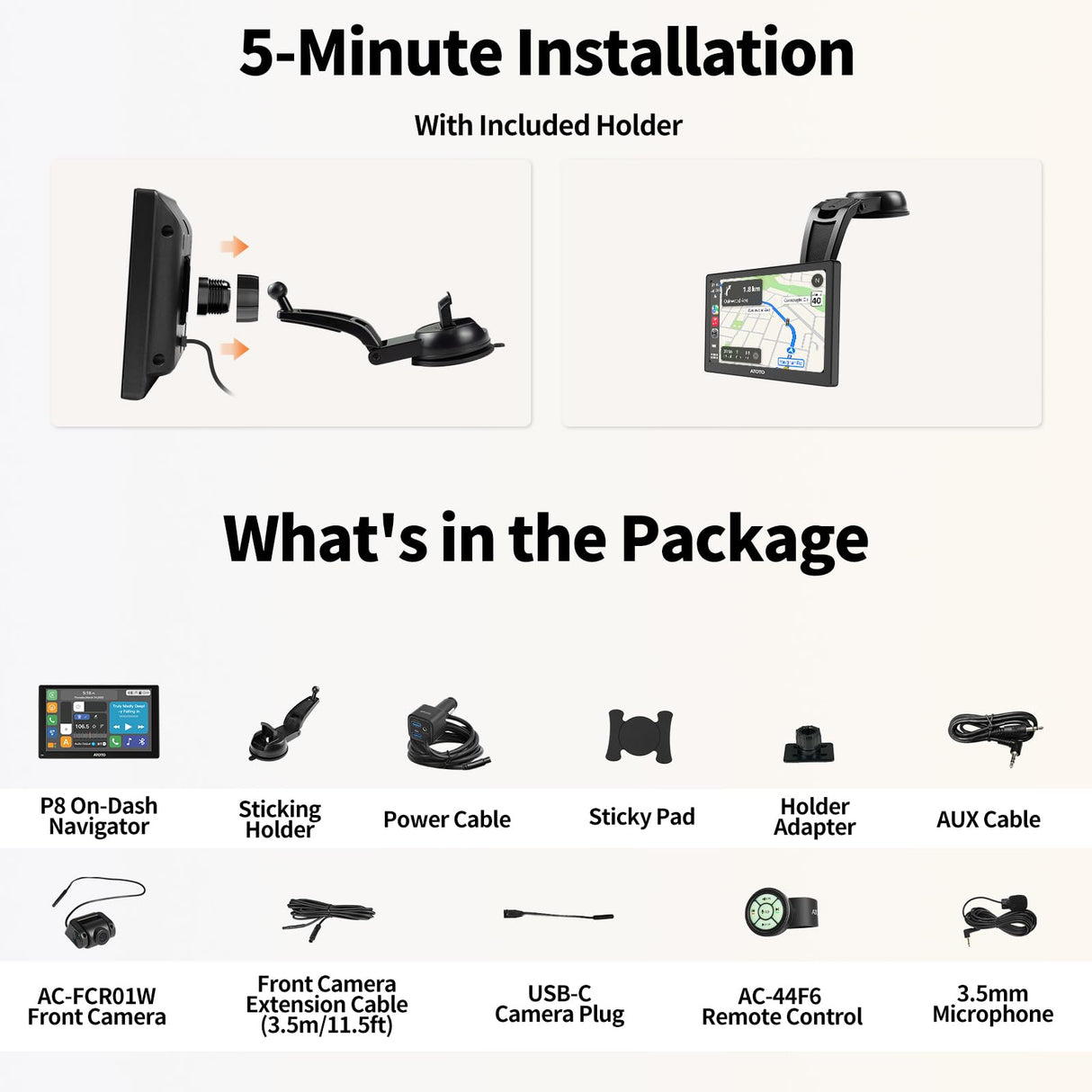 ATOTO P8 7" Portable Car Stereo, 1080P Dash Cam, Glare-Suppressing QLED Touchscreen, Wireless CarPlay and Android Auto, GPS Navigation, WDR, Auto Dimmer, Voice Assistant