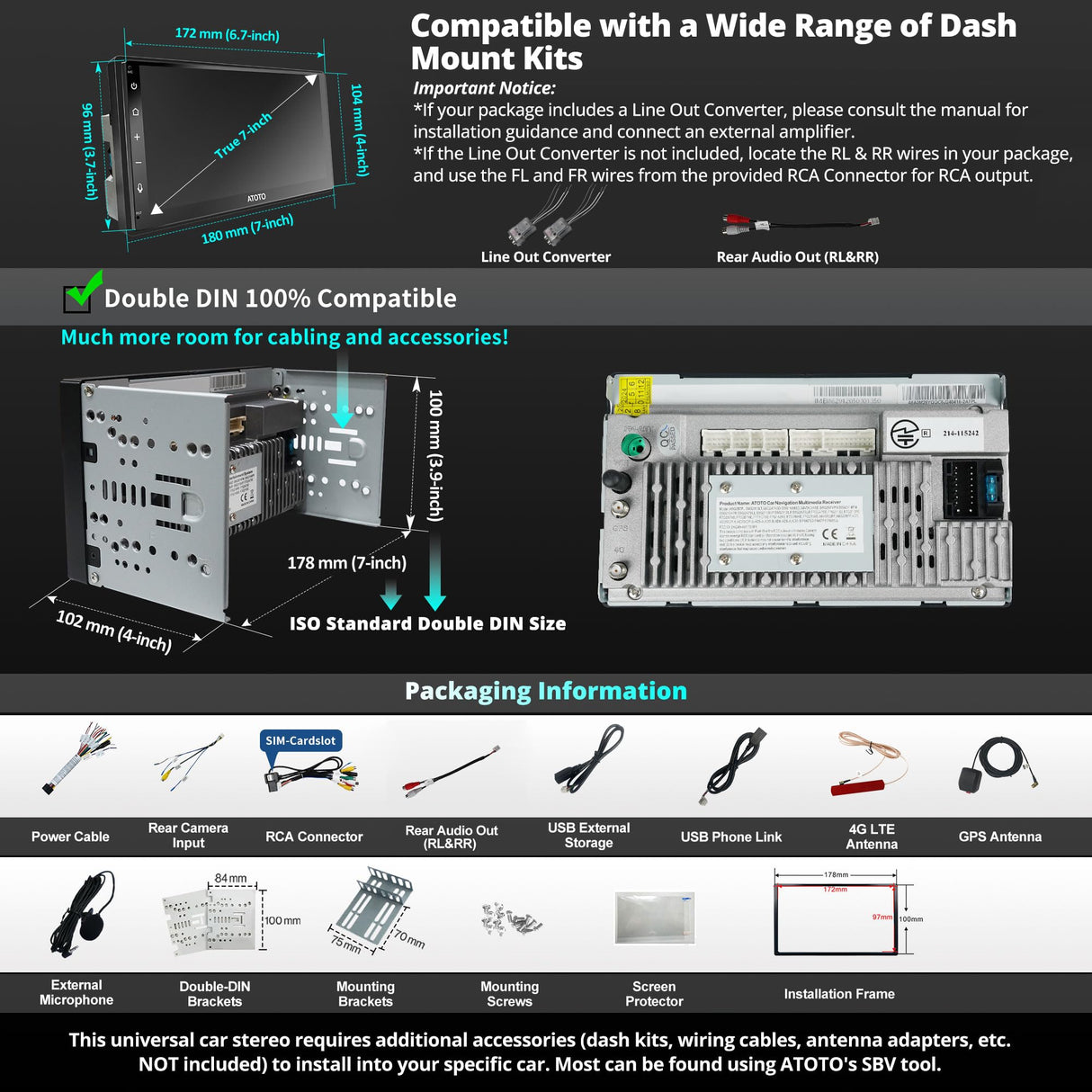 ATOTO A6G2B7PL 7" Double Din Car Stereo, QLED Display, 8-Core Android, 4G LTE WiFi, Wireless CarPlay & Android Auto, Dual Bluetooth, MirrorLink, DSP, HDMI Output, FM Radio, In-Dash Navigation, 4G+64G