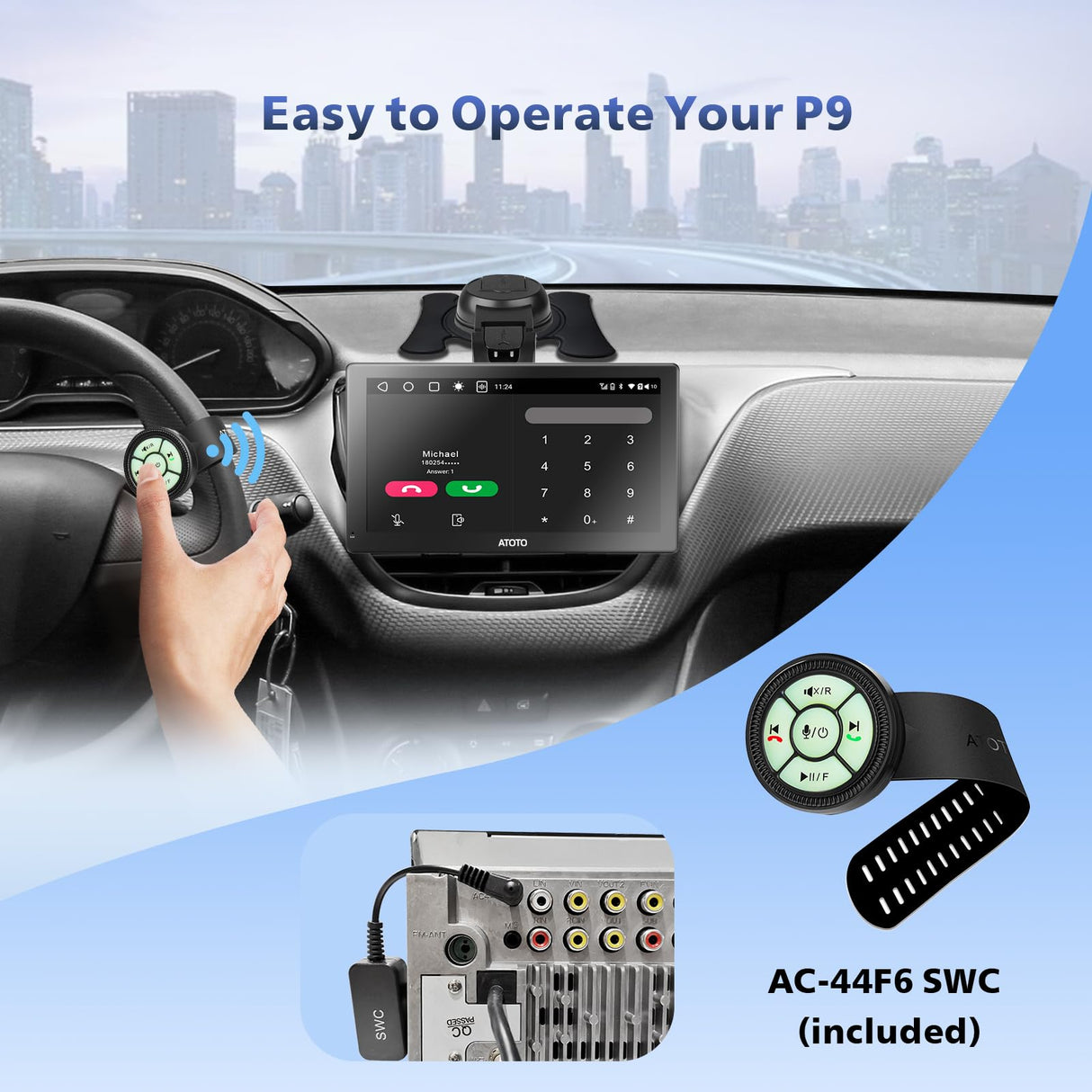 2+32G Android Portable CarPlay Car Stereo, Wireless Car Play Android Auto Screen for Car with GPS Navigation WiFi, Dual Bluetooth, USB Tethering, SWC, Rear View Camera, P907SD-S2