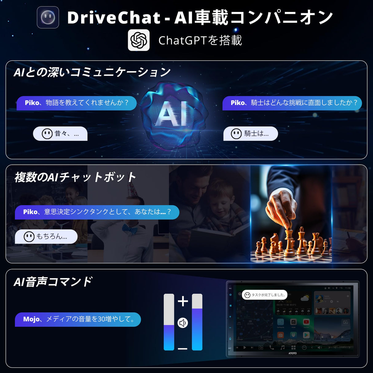ATOTO X10G2B7E 7インチディスプレイオーディオ - AI ChatGPT対応、8G+128G、ダブルDIN、4G LTE、ワイヤレスCarPlay/Android Auto、Bluetoothデュアル接続、4chフルレンジ、デュアルサブウーファー出力、2ミッド&2ツイーター、36バンドEQ、録画対応デュアルカメラ入力