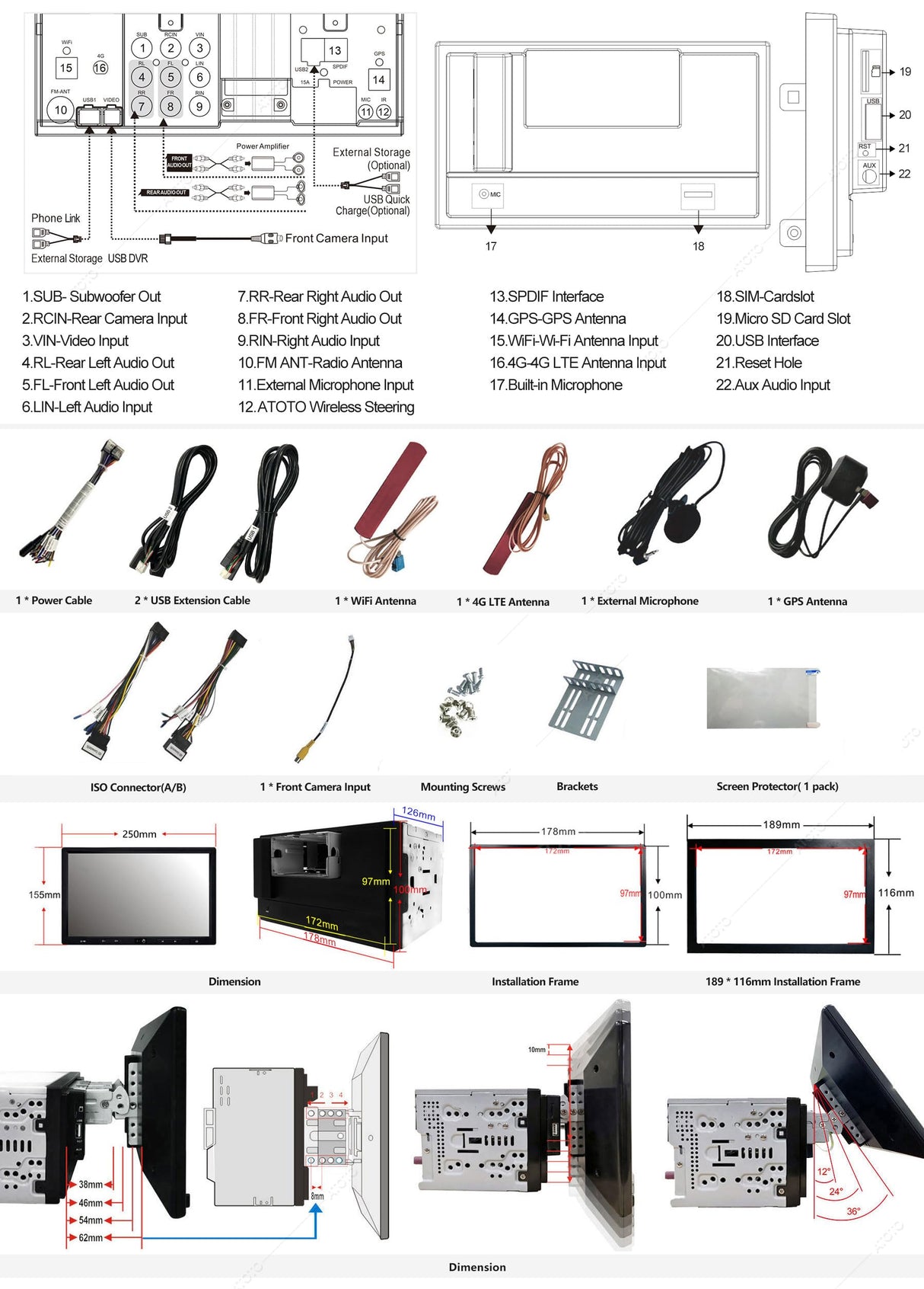 ATOTO S8G2104PR 10" Double Din Car Stereo, QLED Touchscreen, Wireless CarPlay & Android Auto, Dual Bluetooth with aptX HD, Split Screen Display, Built-in 4G Modem, USB Tethering, VSV & Live Rear View