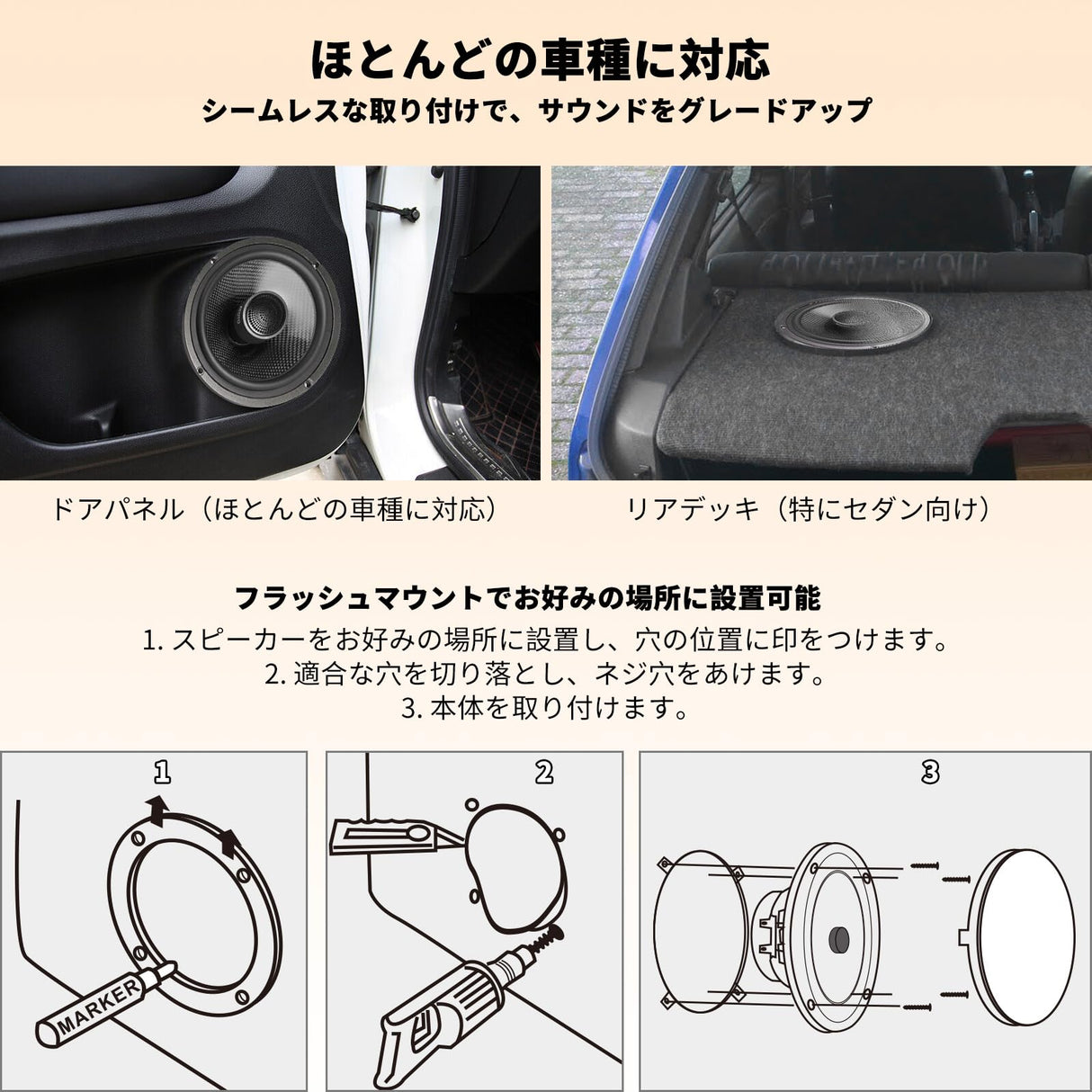 ATOTO CS-651DC 16.5cm 2コアキシャルカースピーカー、230Wピークパワー、60W定格電力、4Ω プレミアム品質カーステレオ音響システム、車載用コアキシャルスピーカー、2個セット
